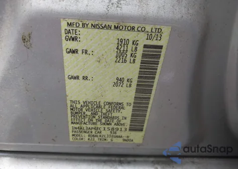 2014 Nissan Altima 2.5 S z USA, uszkodzony, nr VIN 1N4AL3AP4EC158913